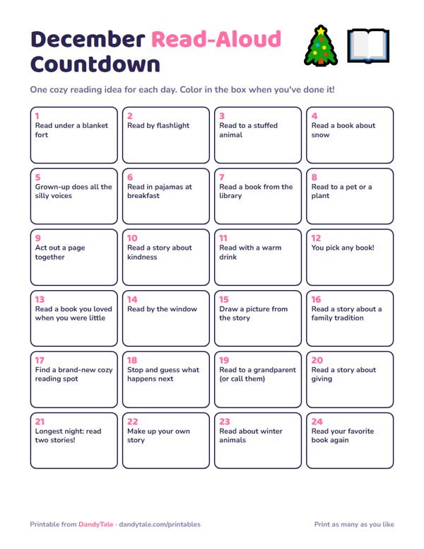 Preview of the "December Read-Aloud Countdown" printable