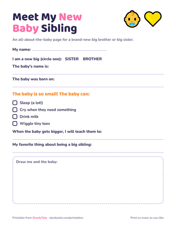 Preview of the "Meet My New Baby Sibling" printable