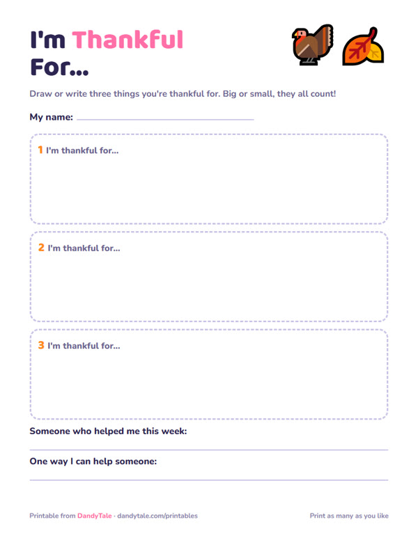 Preview of the "I'm Thankful For..." printable